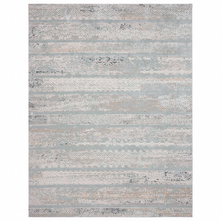 9 X 12 Blue Abstract Distressed Area Rug Image 8