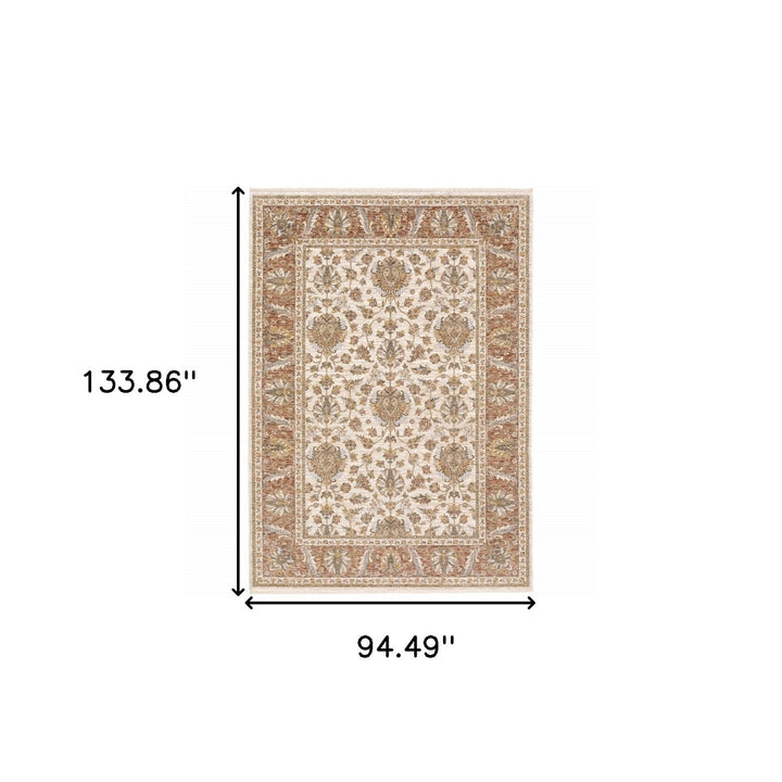 8 X 11 Rust And Ivory Oriental Power Loom Stain Resistant Area Rug With Fringe Image 11