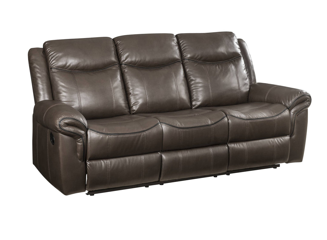 89" Brown Faux Leather Reclining USB Sofa With Black Legs Image 1