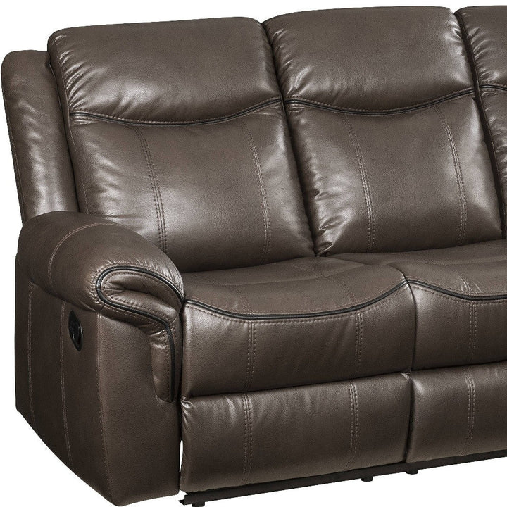 89" Brown Faux Leather Reclining USB Sofa With Black Legs Image 3