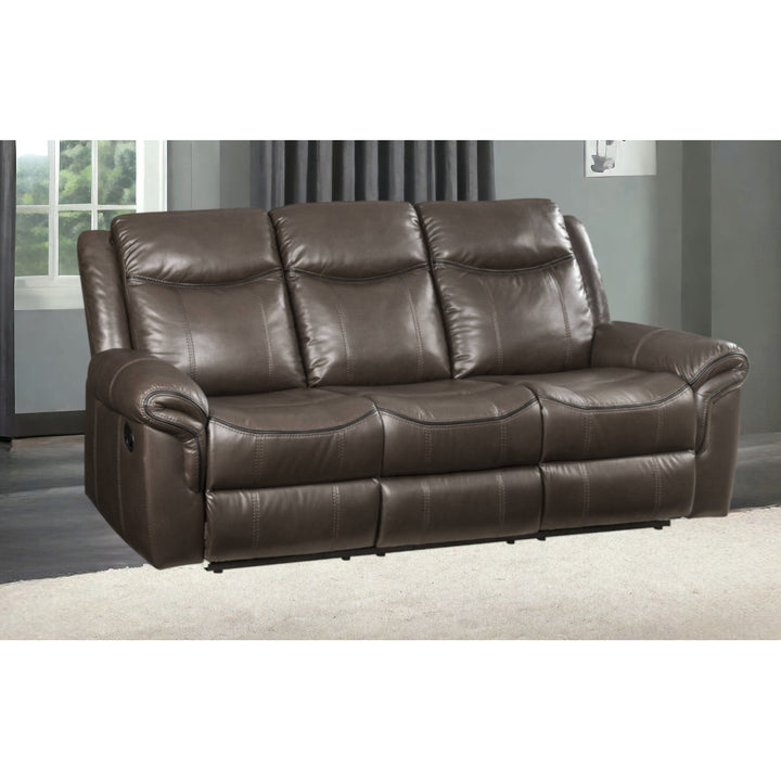 89" Brown Faux Leather Reclining USB Sofa With Black Legs Image 4