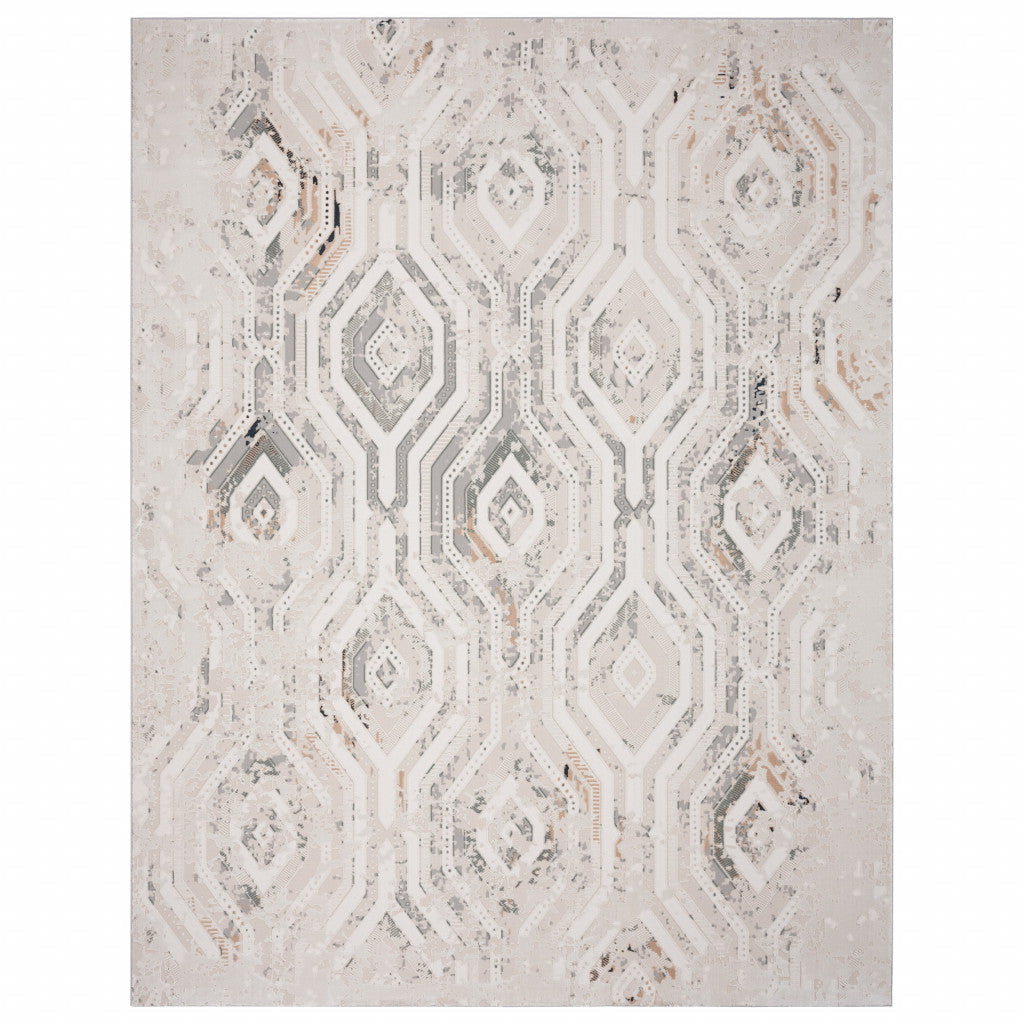 5 X 8 Cream Abstract Distressed Area Rug Image 5