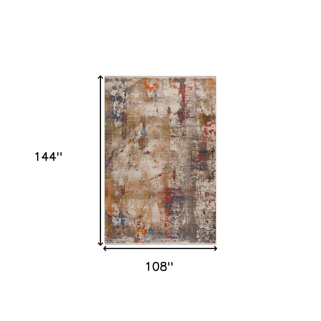 9 X 12 Gray And Ivory Abstract Power Loom Distressed Stain Resistant Area Rug Image 9