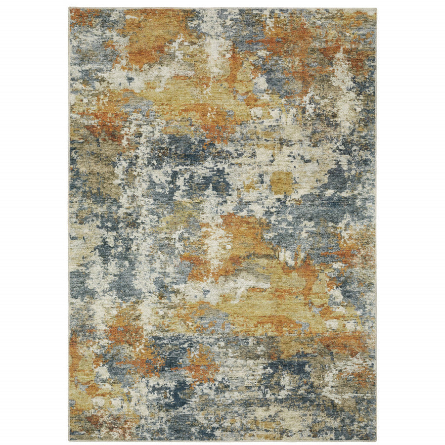 8 X 10 Teal Blue Orange Gold Grey Tan Brown And Beige Abstract Printed Stain Resistant Non Skid Area Rug Image 1