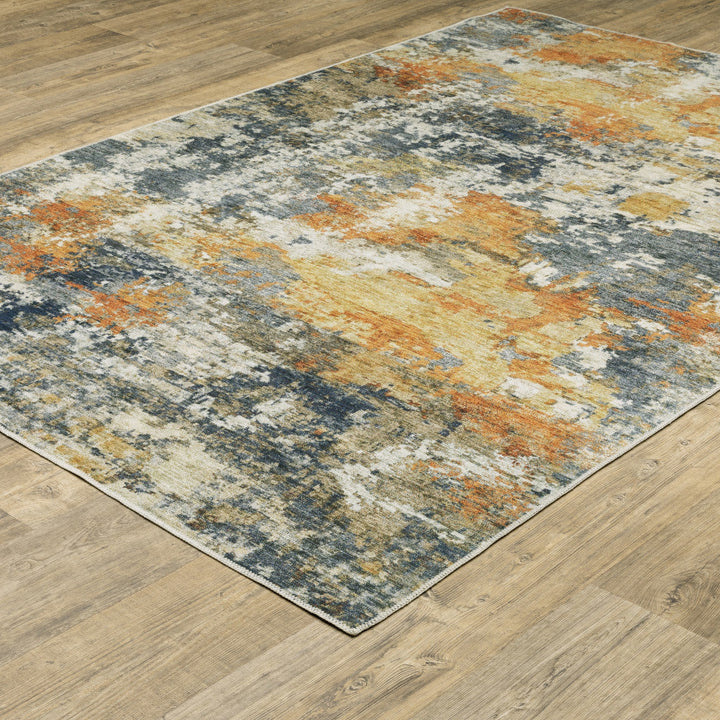 8 X 10 Teal Blue Orange Gold Grey Tan Brown And Beige Abstract Printed Stain Resistant Non Skid Area Rug Image 4