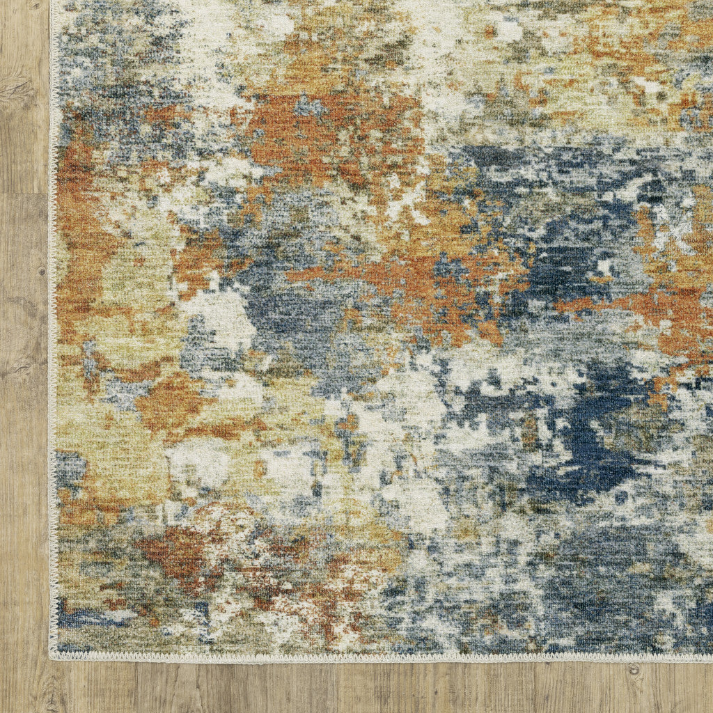 8 X 10 Teal Blue Orange Gold Grey Tan Brown And Beige Abstract Printed Stain Resistant Non Skid Area Rug Image 8