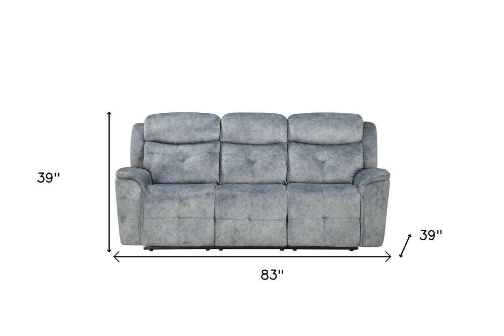 83" Gray Velvet Reclining Sofa With Black Legs Image 2