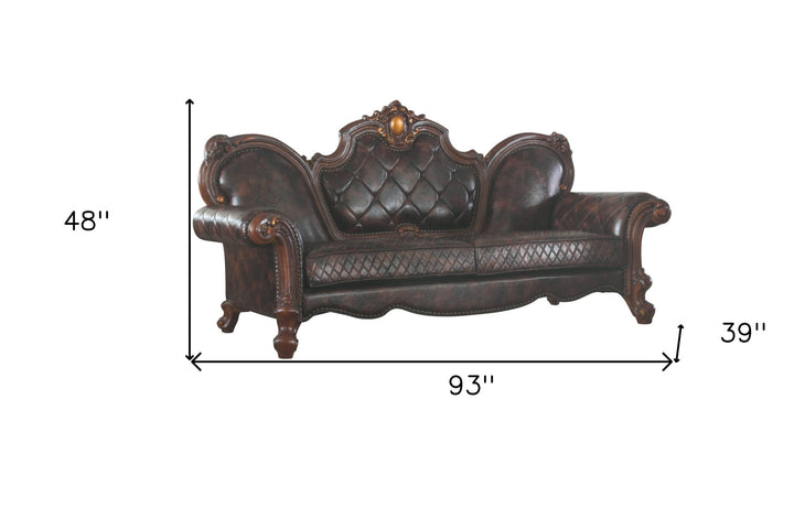 93" Dark Brown Faux Leather Sofa And Toss Pillows Image 2