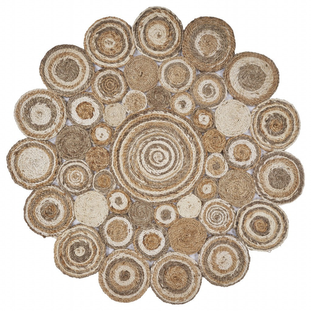 Multi-Toned Intricate Circle Natural Jute Area Rug Image 2