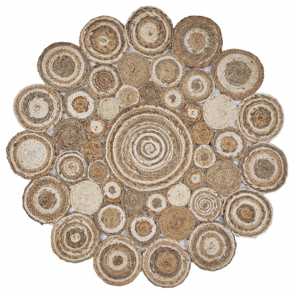 Multi-Toned Intricate Circle Natural Jute Area Rug Image 1