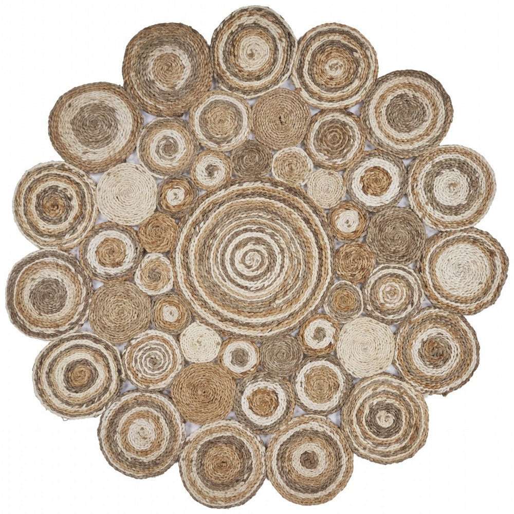 Multi-Toned Intricate Circle Natural Jute Area Rug Image 3