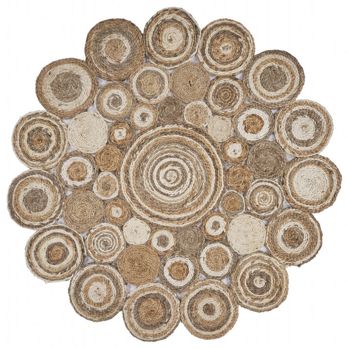 Multi-Toned Intricate Circle Natural Jute Area Rug Image 1