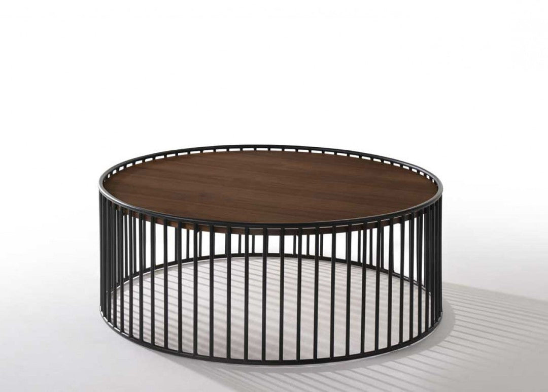 Modern Walnut and Black Metal Rods Round Coffee Table Image 4