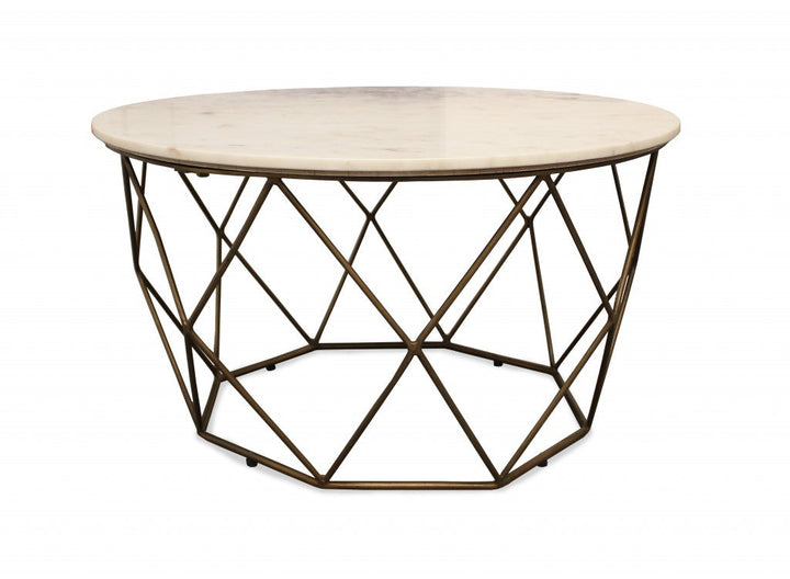 Round Mable and Iron Geometric Coffee Table Image 1