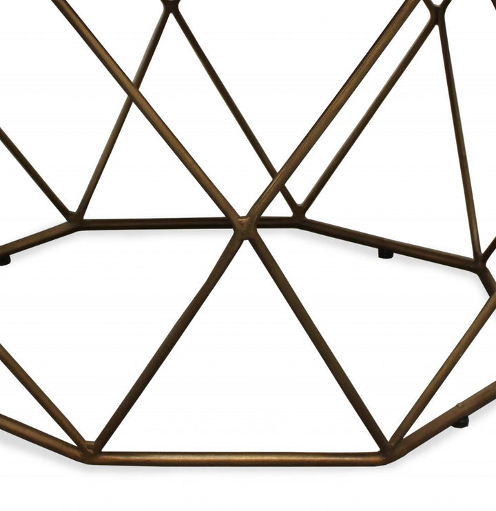 Round Mable and Iron Geometric Coffee Table Image 3