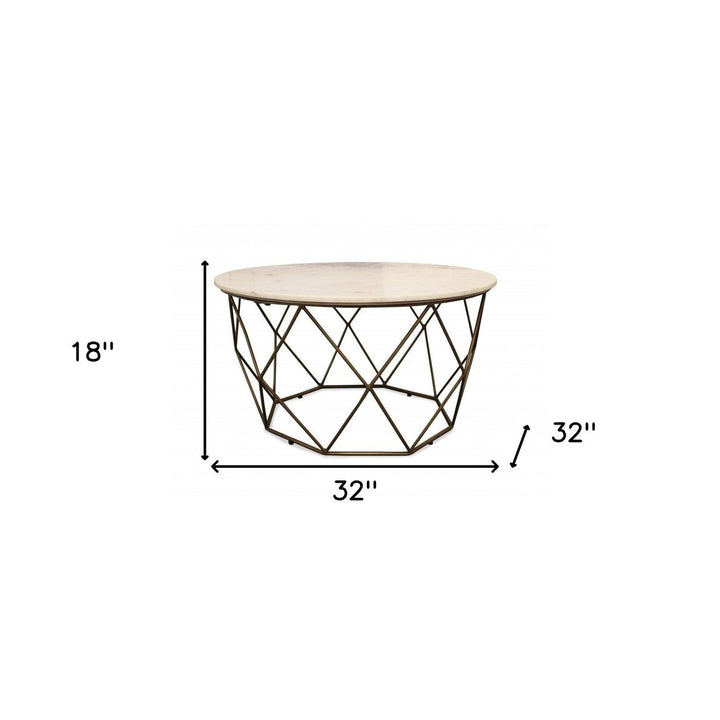 Round Mable and Iron Geometric Coffee Table Image 4