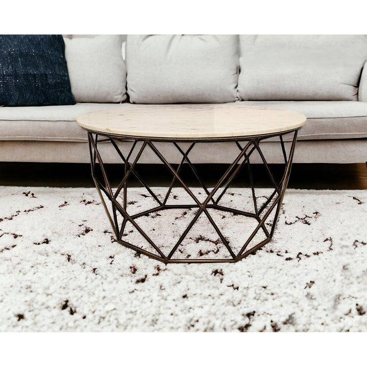 Round Mable and Iron Geometric Coffee Table Image 5