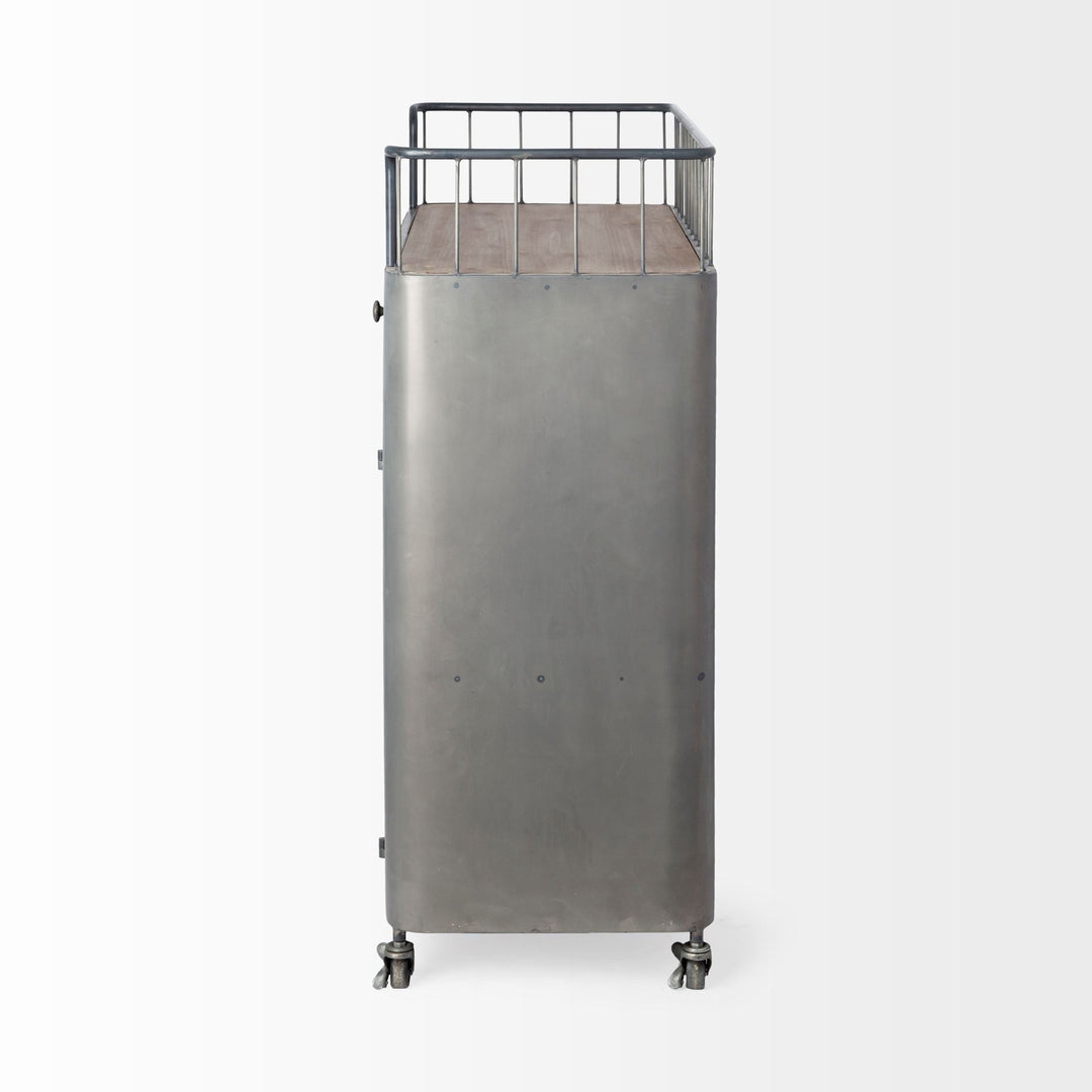 Rustic Metal Industrial Style Rolling Bar Cart Image 3