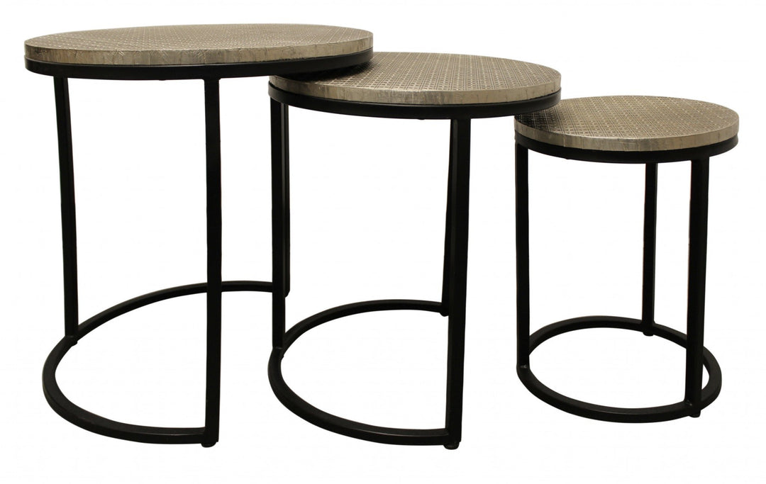 Set Of Three 19" Black And Silver Round Nested Tables Image 2