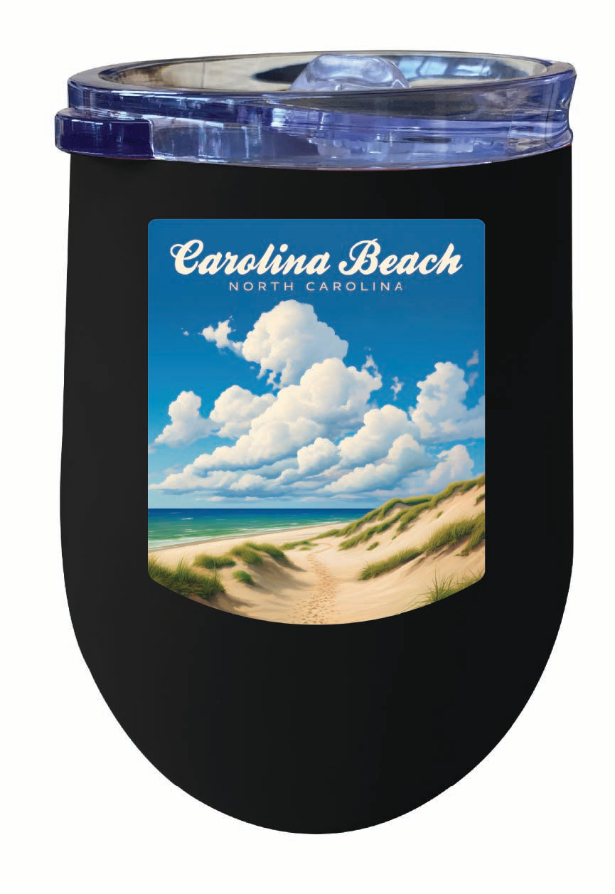 Carolina Beach, North Carolina. Beach and Sand Dunes Design Souvenir 12 oz Insulated Wine Stainless Steel Tumbler Image 1