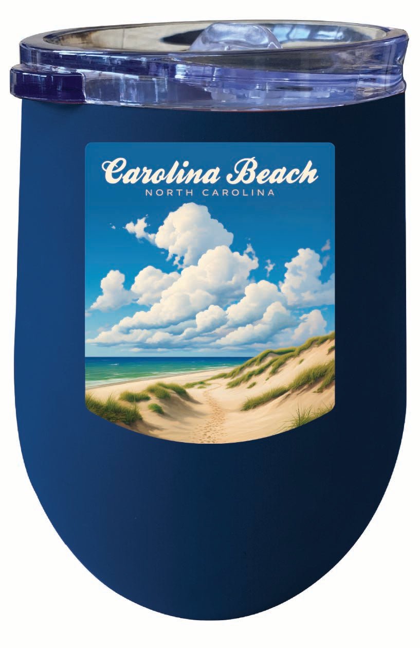 Carolina Beach, North Carolina. Beach and Sand Dunes Design Souvenir 12 oz Insulated Wine Stainless Steel Tumbler Image 2