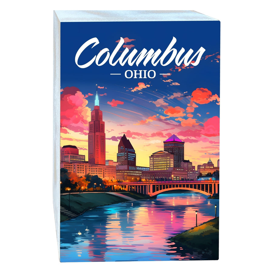 Columbus Ohio Sunset Cityscape Design Souvenir Wood sign with frame 5x7 Image 1