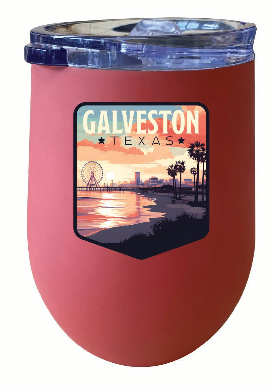 Galveston Texas Pleasure Pier Design Souvenir 12 oz Insulated Wine Stainless Steel Tumbler Image 1