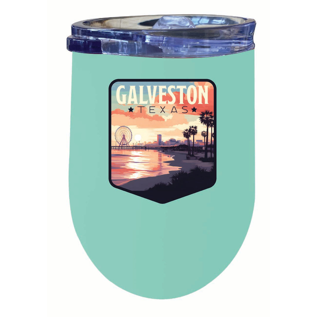 Galveston Texas Pleasure Pier Design Souvenir 12 oz Insulated Wine Stainless Steel Tumbler Image 5