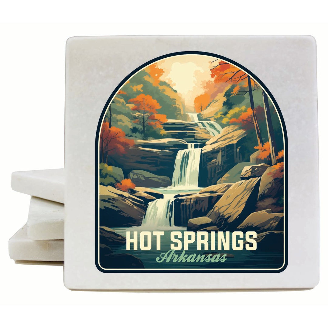 Hot Springs Arkansas Autumn Waterfall Design Souvenir 4x4-Inch Coaster Marble 4 Pack Image 1