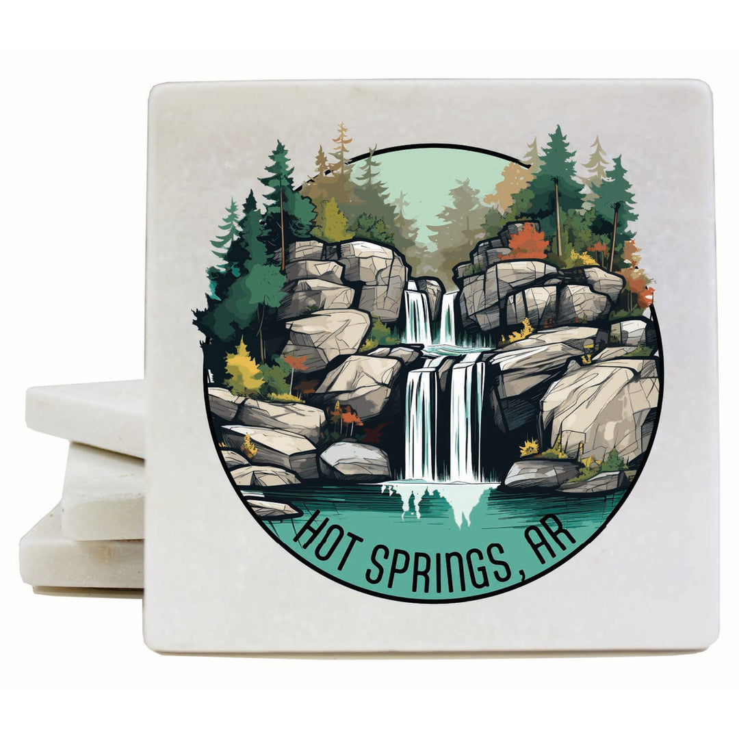 Hot Springs Arkansas Waterfall Illustration Design Souvenir 4x4-Inch Coaster Marble 4 Pack Image 1