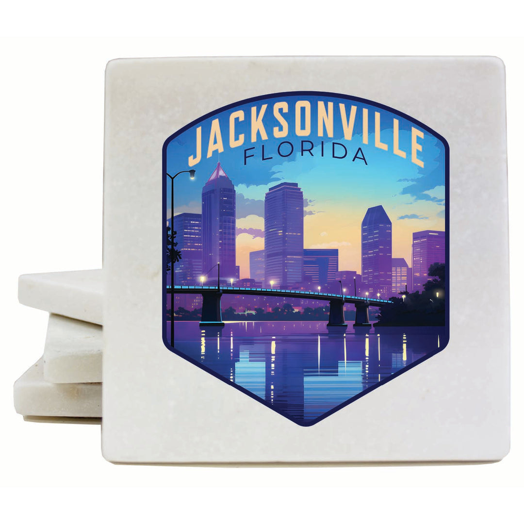 Jacksonville Florida Evening Cityscape Design Souvenir 4x4-Inch Coaster Marble 4 Pack Image 1