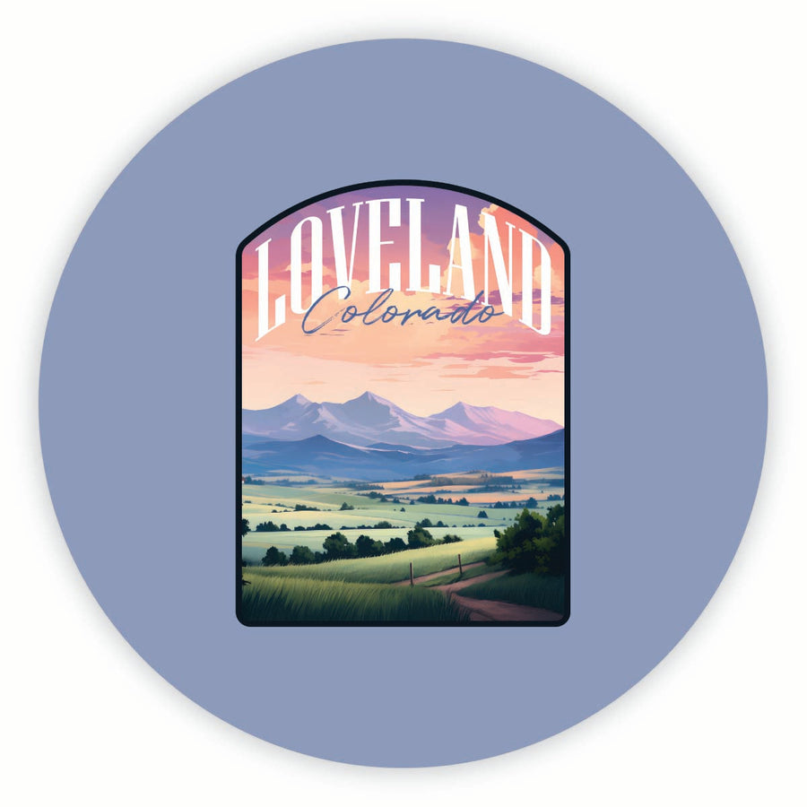 Loveland Colorado Pastel Landscape Design Souvenir Round Vinyl Decal Sticker Image 1