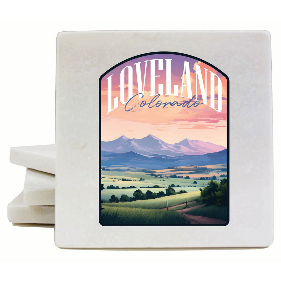 Loveland Colorado Pastel Landscape Design Souvenir 4x4-Inch Coaster Marble 4 Pack Image 1