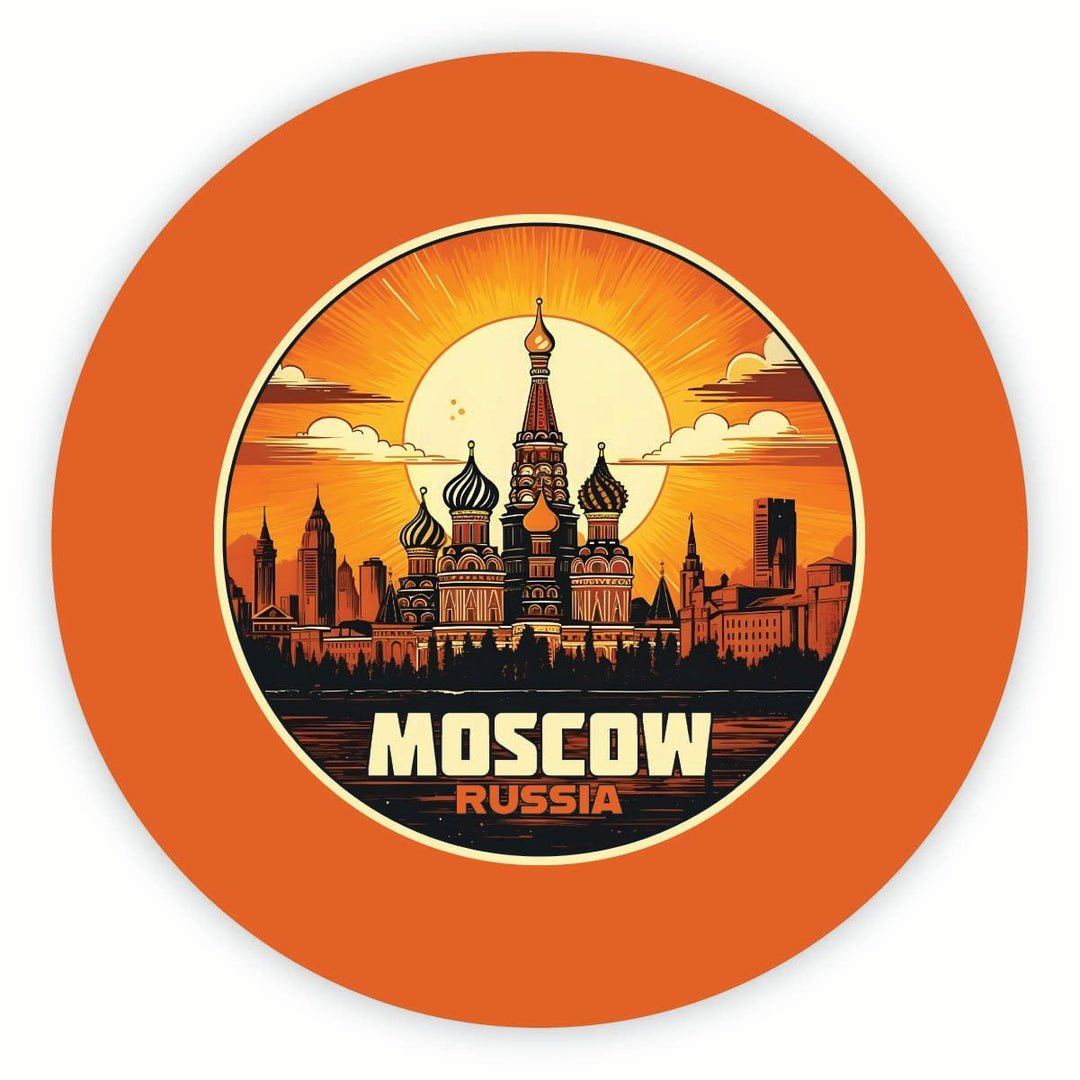 Moscow Russia Saint Basils Cathedral Sunset Design Souvenir Round Vinyl Decal Sticker Image 1