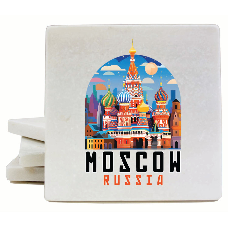 Moscow Russia Saint Basils Cathedral Illustration Design Souvenir 4x4-Inch Coaster Marble 4 Pack Image 1