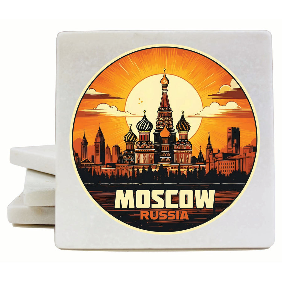 Moscow Russia Saint Basils Cathedral Sunset Design Souvenir 4x4-Inch Coaster Marble 4 Pack Image 1