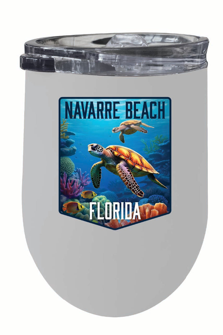 Navarre Beach Florida Underwater Turtle Design Souvenir 12 oz Insulated Wine Stainless Steel Tumbler Image 1