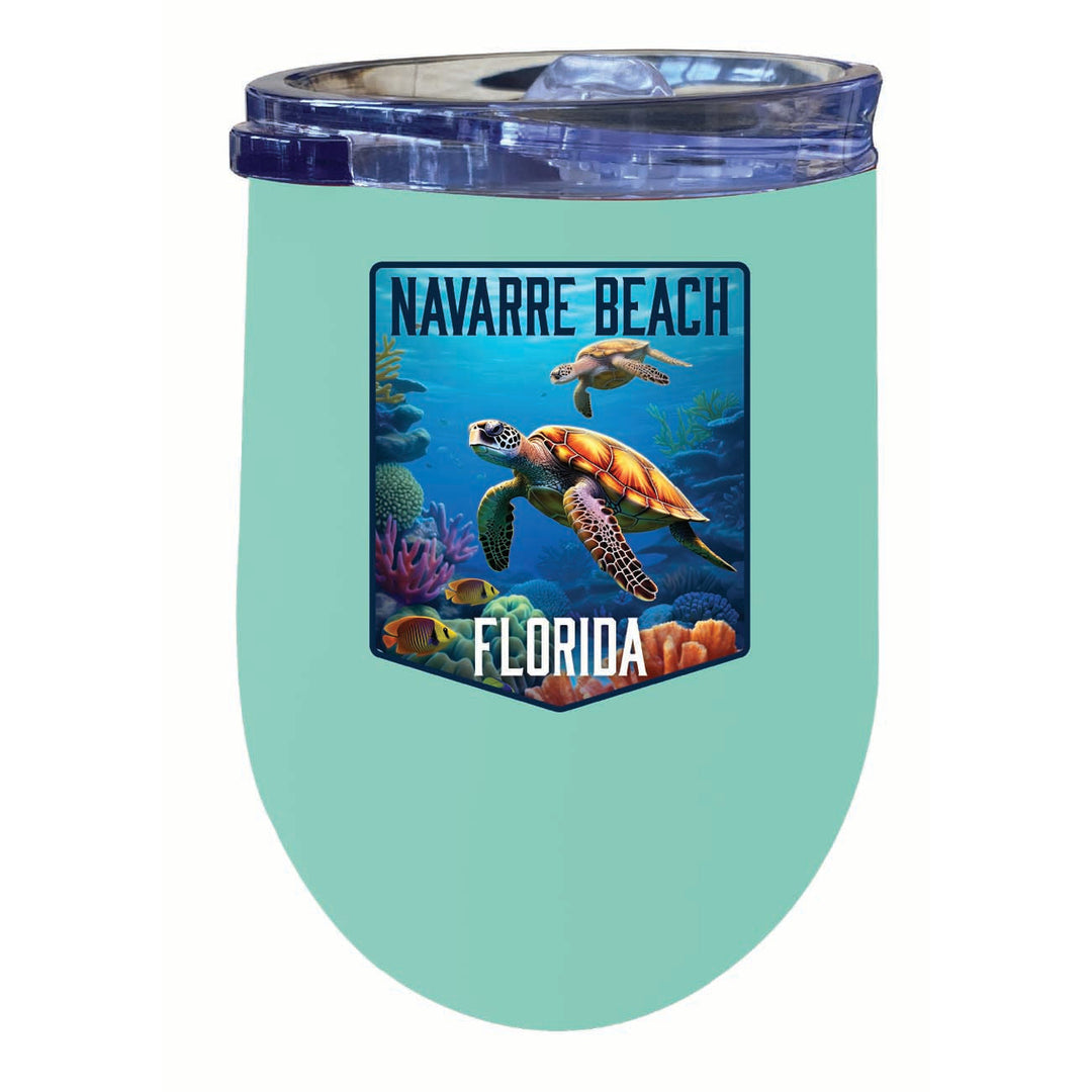 Navarre Beach Florida Underwater Turtle Design Souvenir 12 oz Insulated Wine Stainless Steel Tumbler Image 3