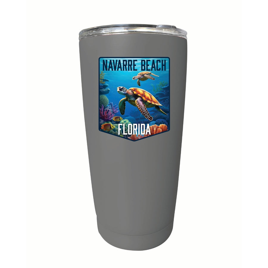 Navarre Beach Florida Underwater Turtle Design Souvenir 16 oz Stainless Steel Insulated Tumbler Image 1