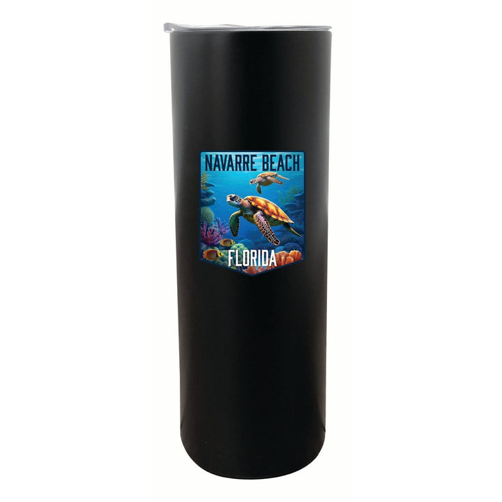 Navarre Beach Florida Underwater Turtle Design Souvenir 20 oz Insulated Stainless Steel Skinny Tumbler Image 1