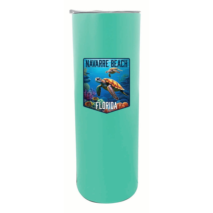 Navarre Beach Florida Underwater Turtle Design Souvenir 20 oz Insulated Stainless Steel Skinny Tumbler Image 1