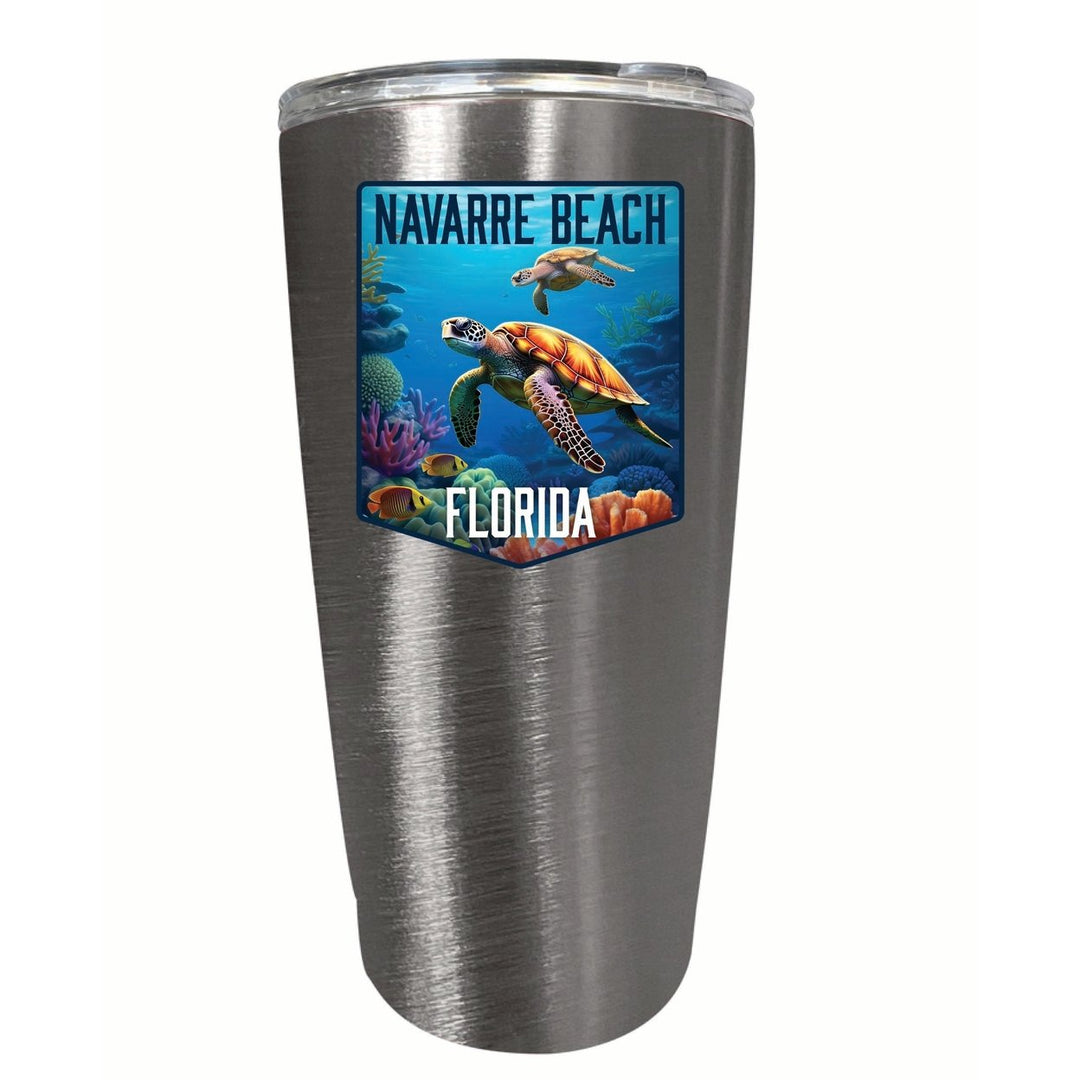 Navarre Beach Florida Underwater Turtle Design Souvenir 16 oz Stainless Steel Insulated Tumbler Image 1