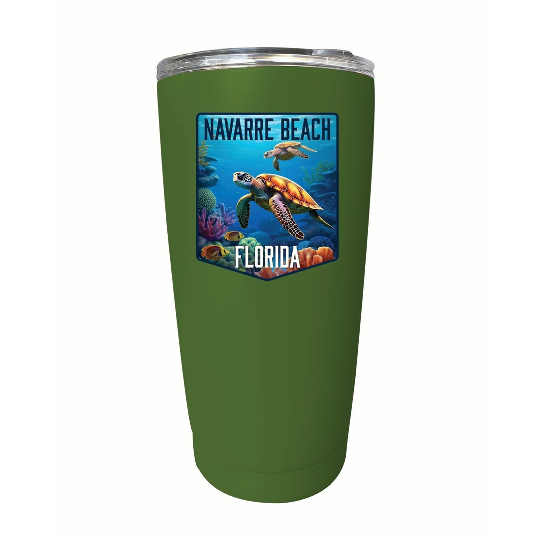 Navarre Beach Florida Underwater Turtle Design Souvenir 16 oz Stainless Steel Insulated Tumbler Image 1