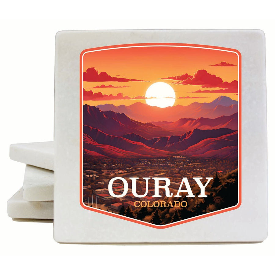 Ouray Colorado Mountain Sunset Design Souvenir 4x4-Inch Coaster Marble 4 Pack Image 1