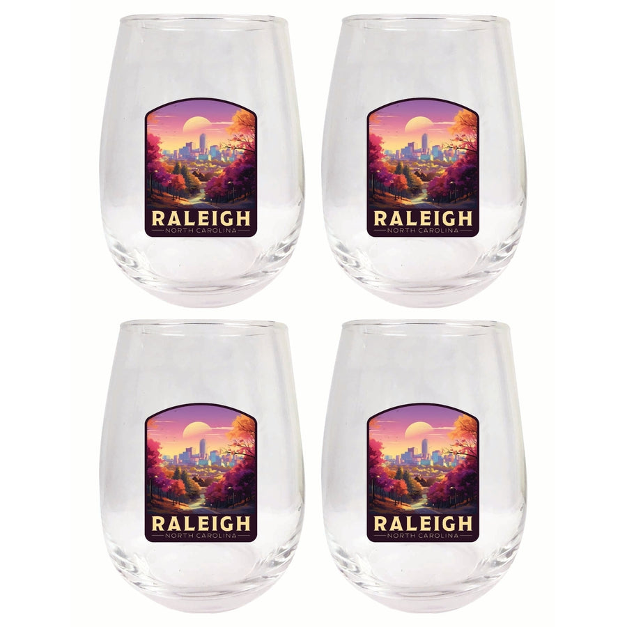 Raleigh North Carolina City of Oaks Design Souvenir 15 oz Stemless Wine Glass 4-Pack Image 1