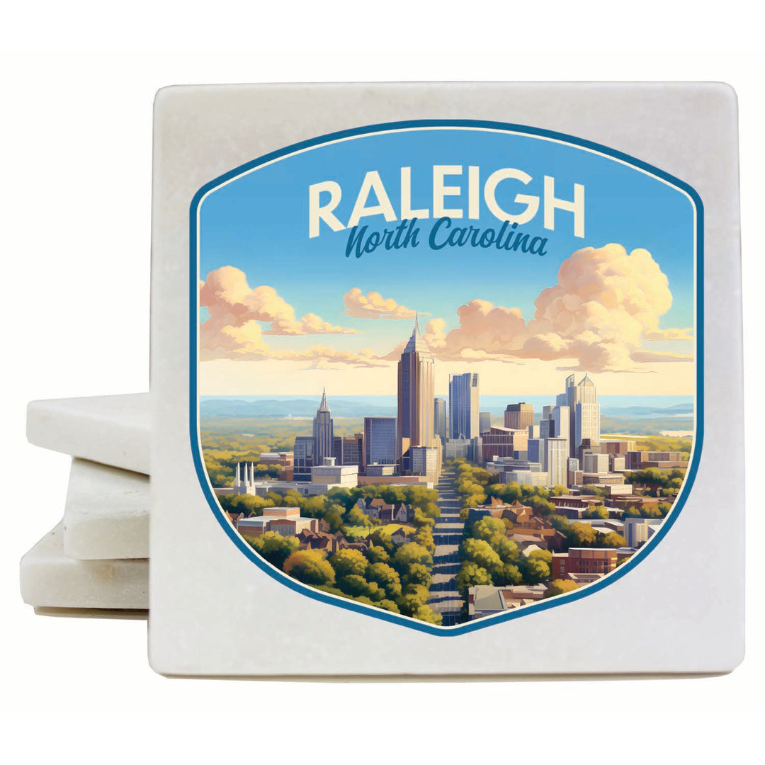 Raleigh North Carolina Daytime Cityscape Design Souvenir 4x4-Inch Coaster Marble 4 Pack Image 1