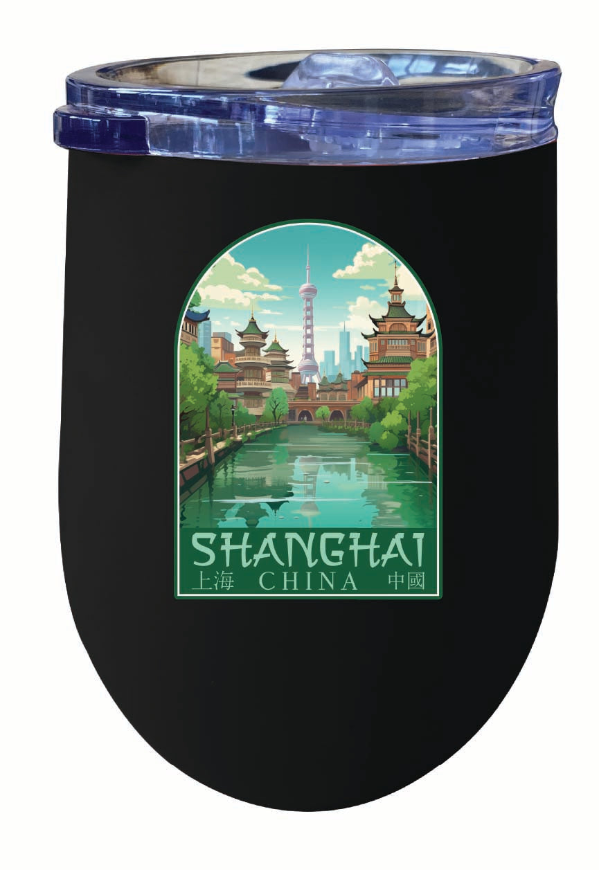 Shanghai China Old Town Design Souvenir 12 oz Insulated Wine Stainless Steel Tumbler Image 2