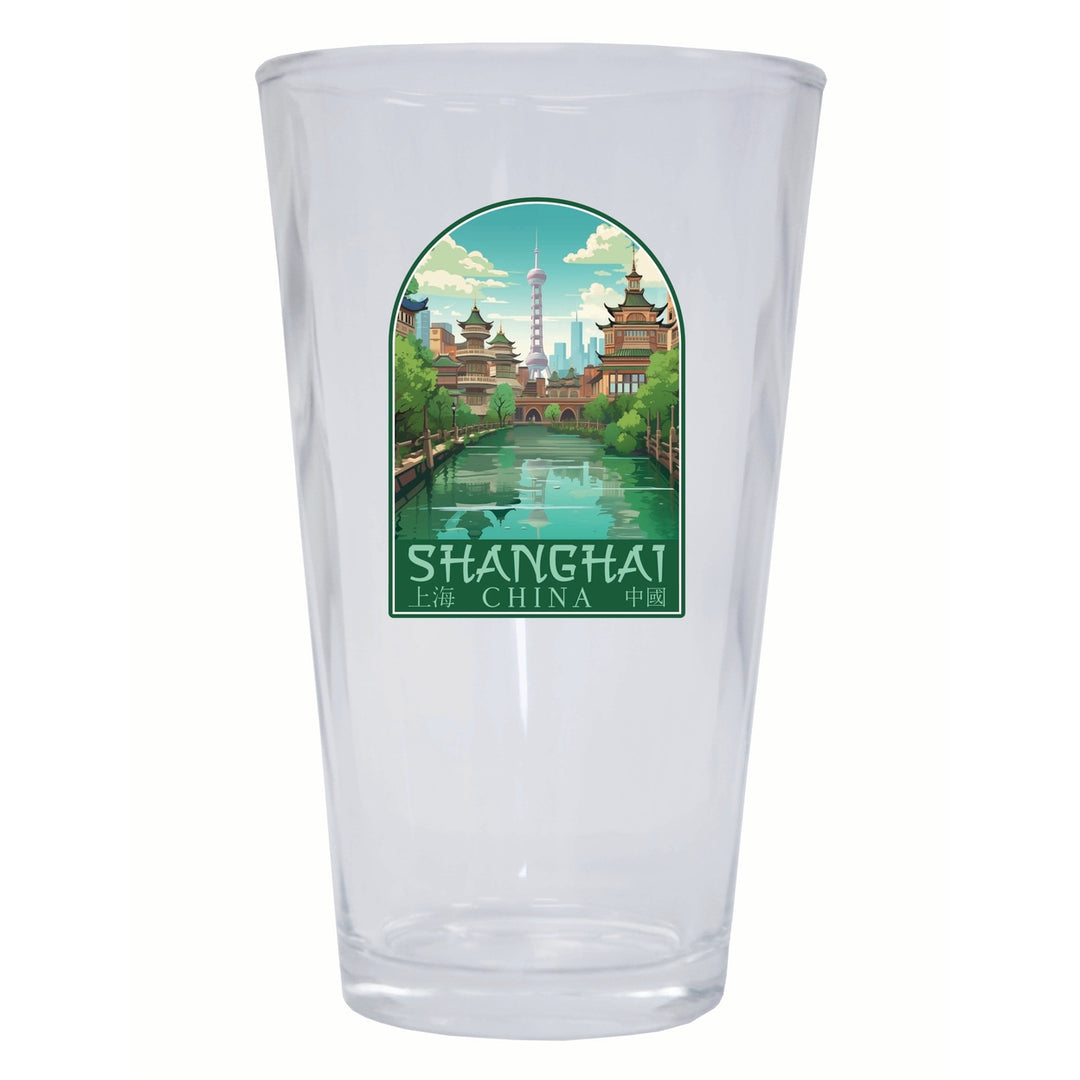 Shanghai China Old Town Design Souvenir 16 oz Pint Glass Image 1