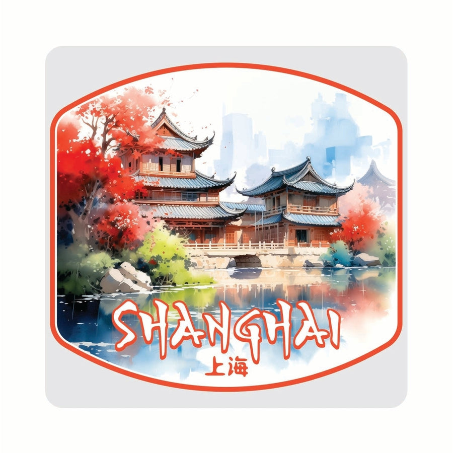 Shanghai China Watercolor Templates Design Souvenir 4x4-Inch Coaster Acrylic 4 Pack Image 1