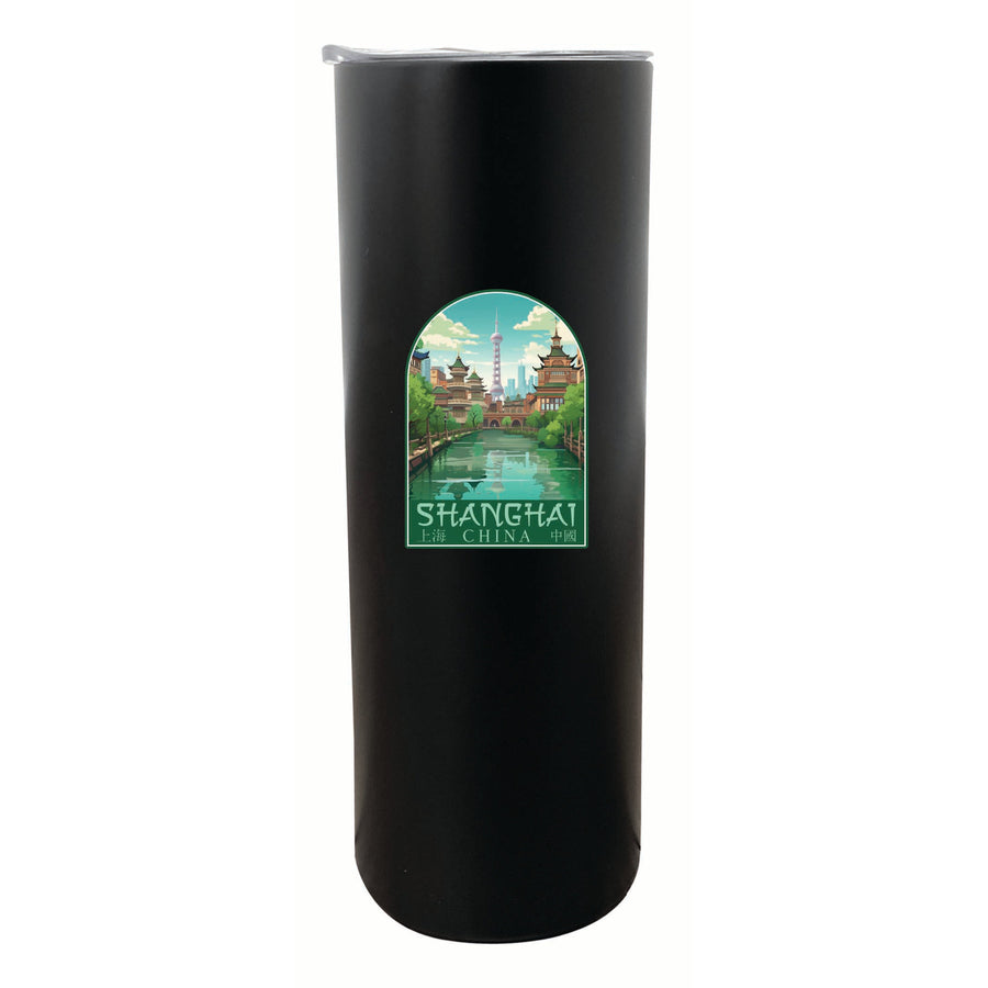 Shanghai China Old Town Design Souvenir 20 oz Insulated Stainless Steel Skinny Tumbler Image 1